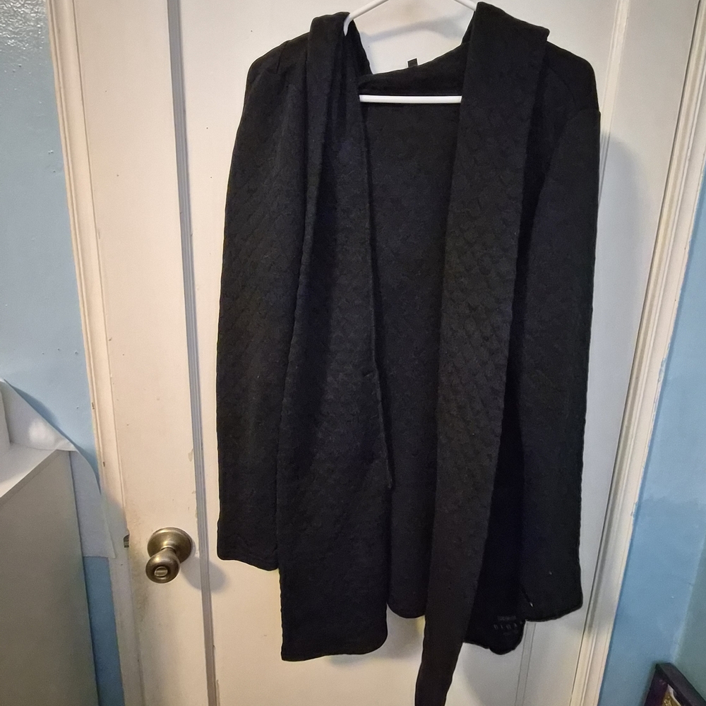 CLOAK Black Hooded Open-Front Cardigan